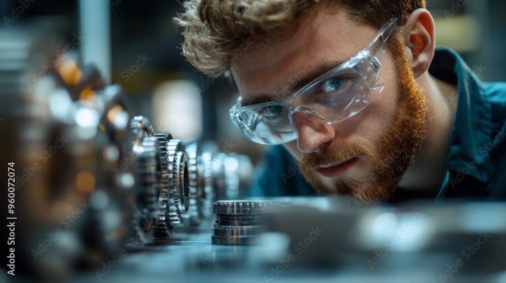 Focused Engineer Working with Precision Machinery Focused Engineer Working with Precision Machinery