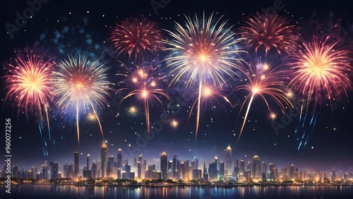 fireworks over the bright city