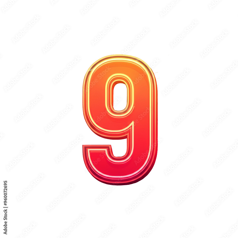 A vibrant number nine with a smooth gradient effect in transparent background A vibrant number nine with a smooth gradient effect in transparent background