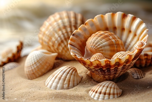 Seashell Collection on Sandy Beach for Coastal Decor and Summer Themes