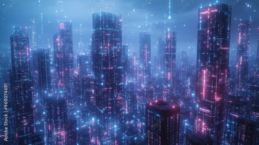 Fototapeta premium Futuristic Sci-Fi Cyberpunk Cityscape