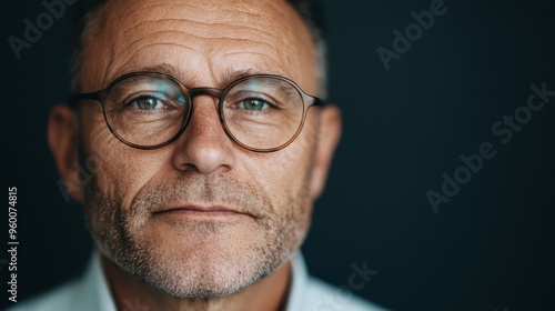 An older man with short hair and a slightly wrinkled face, wearing round brown glasses, seen in a close-up headshot with a plain dark background.