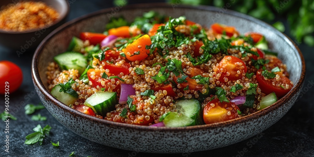 Quinoa Salad with Tomatoes, Cucumbers, Red Onion, and Parsley Quinoa Salad with Tomatoes, Cucumbers, Red Onion, and Parsley