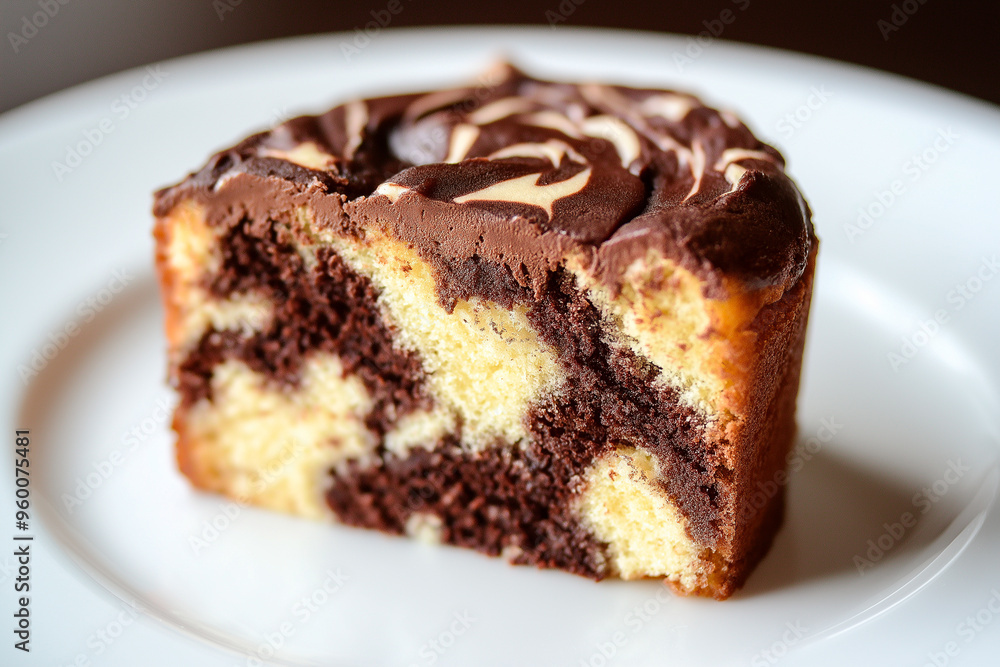 delicious piece of marble cake on white background delicious piece of marble cake on white background