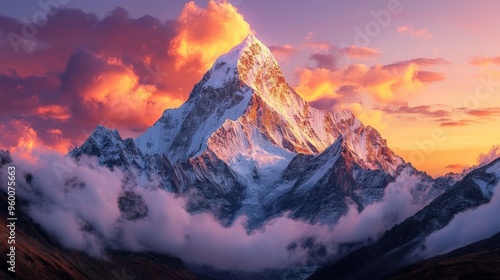 Majestic Mountain Peak at Sunset in Glowing Colors