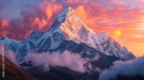 Majestic Mountain Peak at Sunset in Glowing Colors