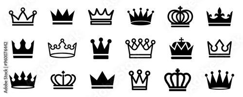 Crown icons. Crown set. Linear and silhouette icons.