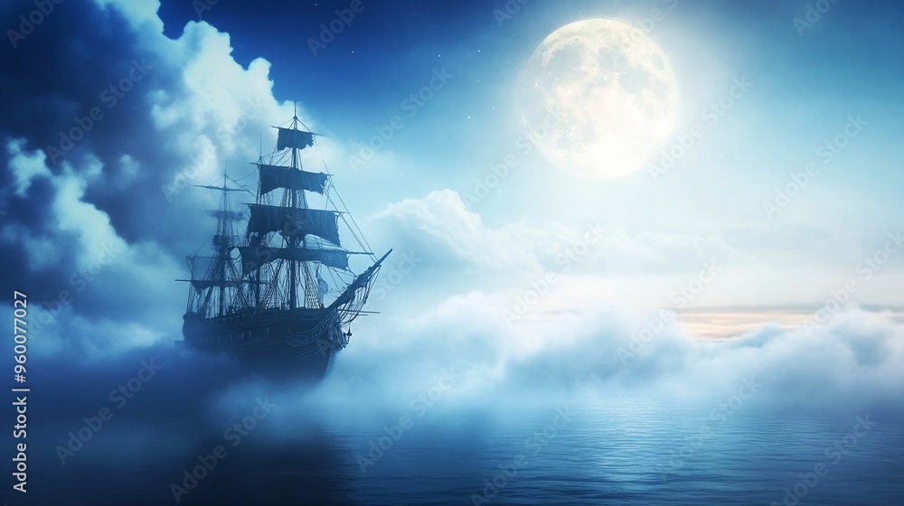 Obraz premium Pirate ship haunted by ghostly crew