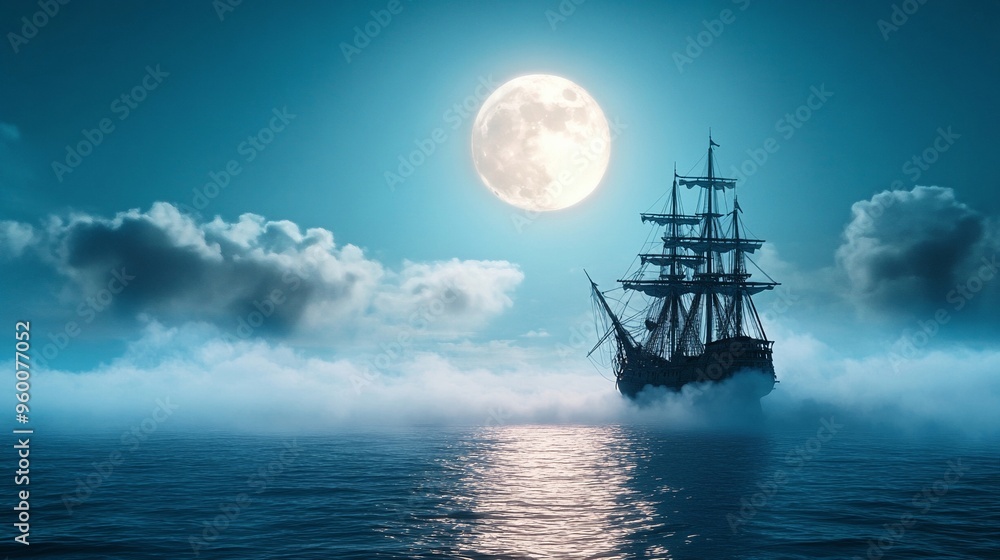 Obraz premium Pirate ship haunted by ghostly crew