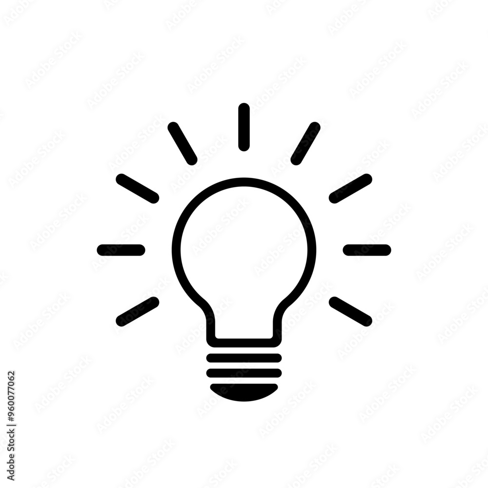 Electric light bulb black line icon. Vector symbol on white background. Electric light bulb black line icon. Vector symbol on white background.
