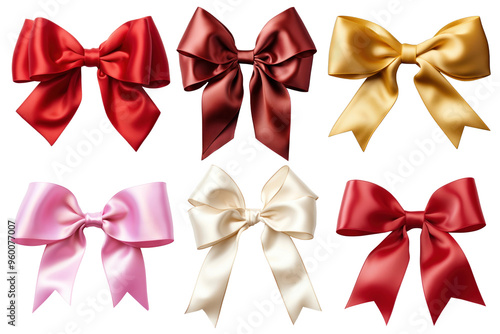 PNG Satin ribbon bow element set, transparent background