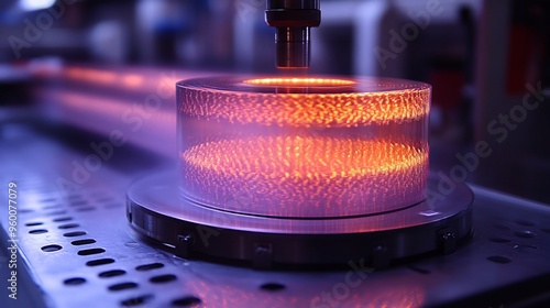 Closeup of a metamaterial cloak bending light around an object in a controlled experiment photo