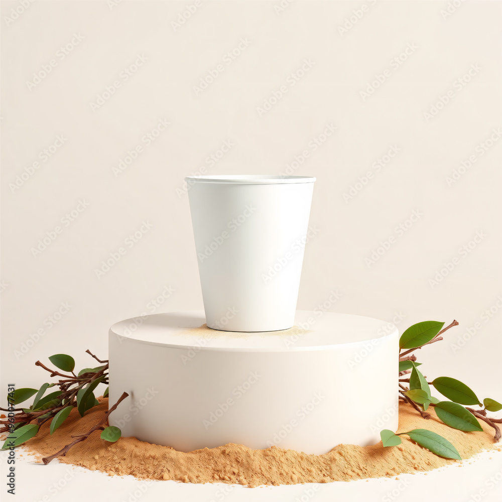 an empty label tea cup with tea leaves and tea powder background an empty label tea cup with tea leaves and tea powder background
