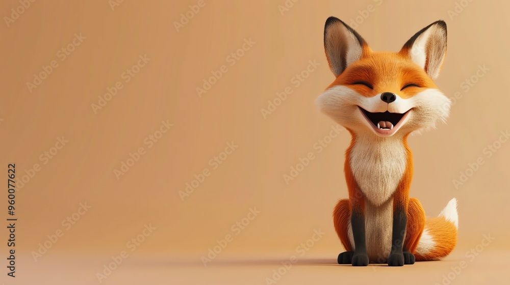 Obraz premium A cartoon fox sitting on a brown background.