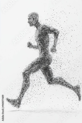 An abstract human figure running, with the motion trail behind them created by a series of dots.