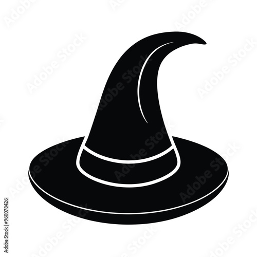 black silhouette of a witch hat isolated on white background