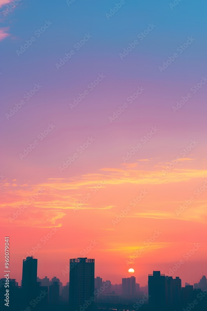 A minimal cityscape silhouette on a pastel dawn sky AI generated A minimal cityscape silhouette on a pastel dawn sky AI generated