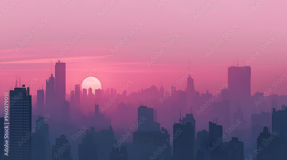 A minimal cityscape silhouette on a pastel dawn sky AI generated A minimal cityscape silhouette on a pastel dawn sky AI generated