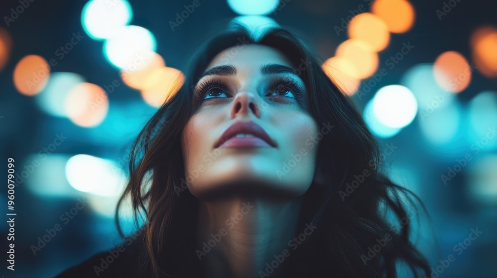 A silhouette of a person set against a background of bokeh lights in blue and orange hues, creating a dreamy, out-of-focus effect that emphasizes the mood and atmosphere. A silhouette of a person set against a background of bokeh lights in blue and orange hues, creating a dreamy, out-of-focus effect that emphasizes the mood and atmosphere.
