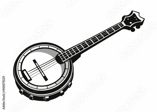 Banjo musical instrument in monochrome style isolated on white background vector illustration 
