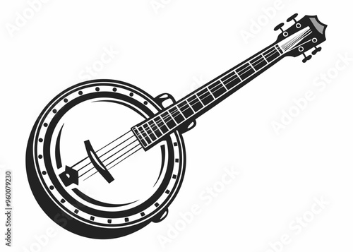 Banjo musical instrument in monochrome style isolated on white background vector illustration 
