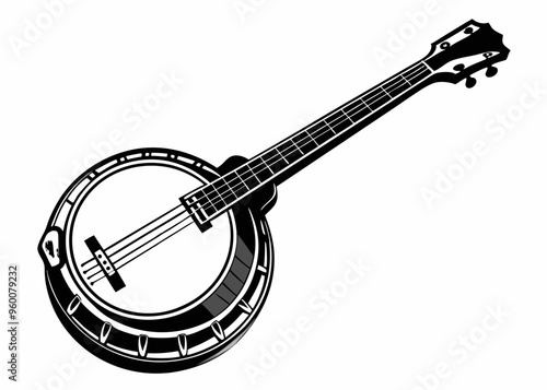 Banjo musical instrument in monochrome style isolated on white background vector illustration 
