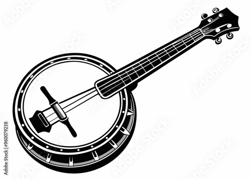 Banjo musical instrument in monochrome style isolated on white background vector illustration 
