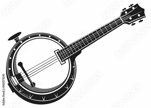 Banjo musical instrument in monochrome style isolated on white background vector illustration 
