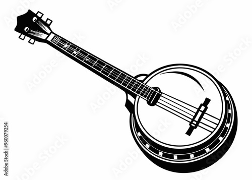 Banjo musical instrument in monochrome style isolated on white background vector illustration 
