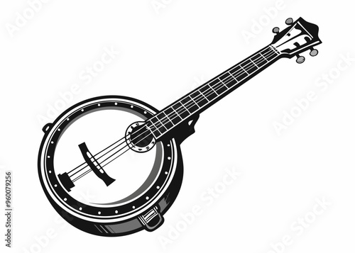 Banjo musical instrument in monochrome style isolated on white background vector illustration 
