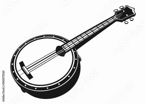 Banjo musical instrument in monochrome style isolated on white background vector illustration 

