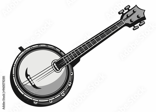 Banjo musical instrument in monochrome style isolated on white background vector illustration 
