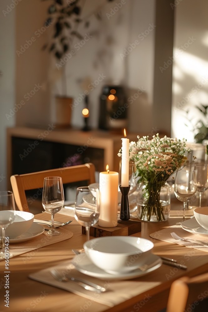 A minimalist dining room set for a candlelit dinner AI generated A minimalist dining room set for a candlelit dinner AI generated