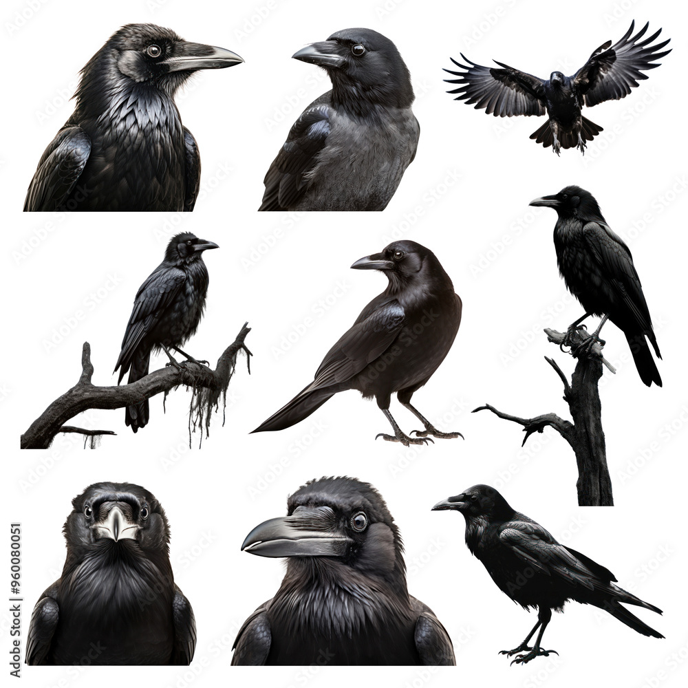 Fototapeta premium PNG crow bird element set, transparent background