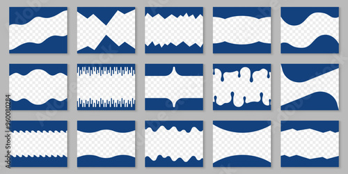 Website Divider Shape Pack. Abstract Design Elements for Top and Bottom of Web Pages. Collection of Waves, Curves, Drop Separator Effects for Posters, Apps, and Banners. Isolated Vector Illustration