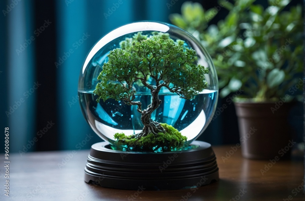 Glass globe with miniature tree symbol of wonder and beauty Glass globe with miniature tree symbol of wonder and beauty