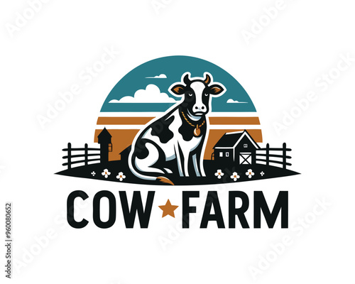 Cow logo vector. Colorful cow logo. Animal farm. Cow icon. 