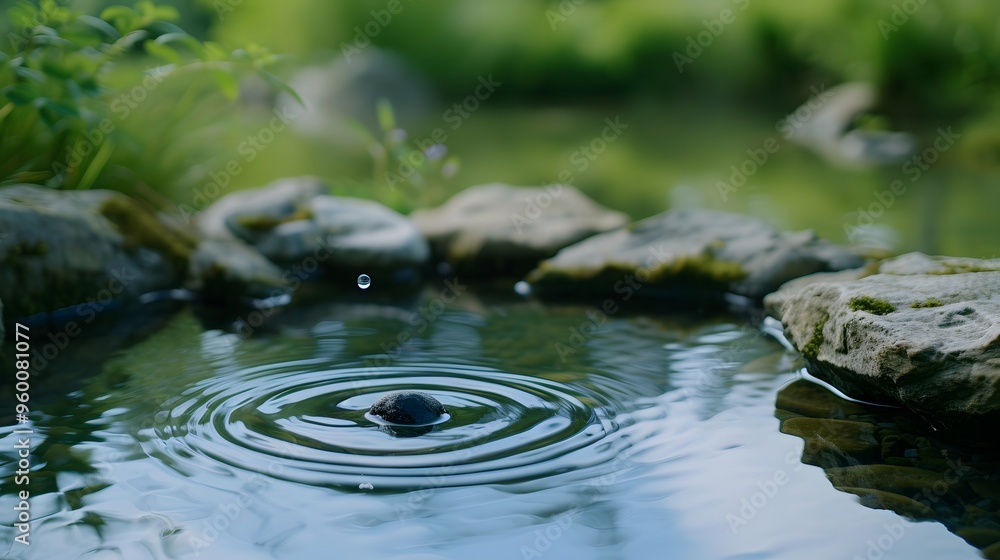 A pebble causing ripples in a serene still pond AI generated illustration A pebble causing ripples in a serene still pond AI generated illustration