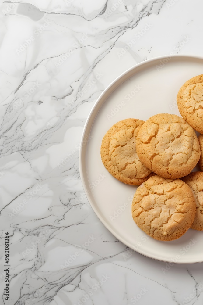 A plate of fresh warm cookies on a minimalist white table AI generated illustration A plate of fresh warm cookies on a minimalist white table AI generated illustration