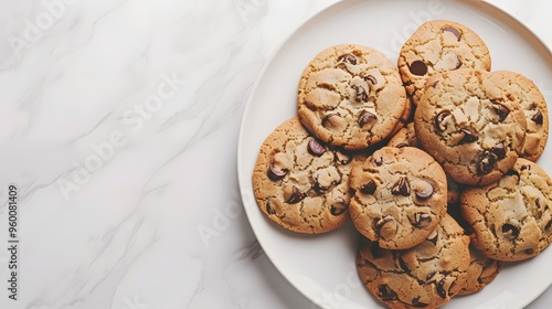 A plate of fresh warm cookies on a minimalist white table   AI generated illustration