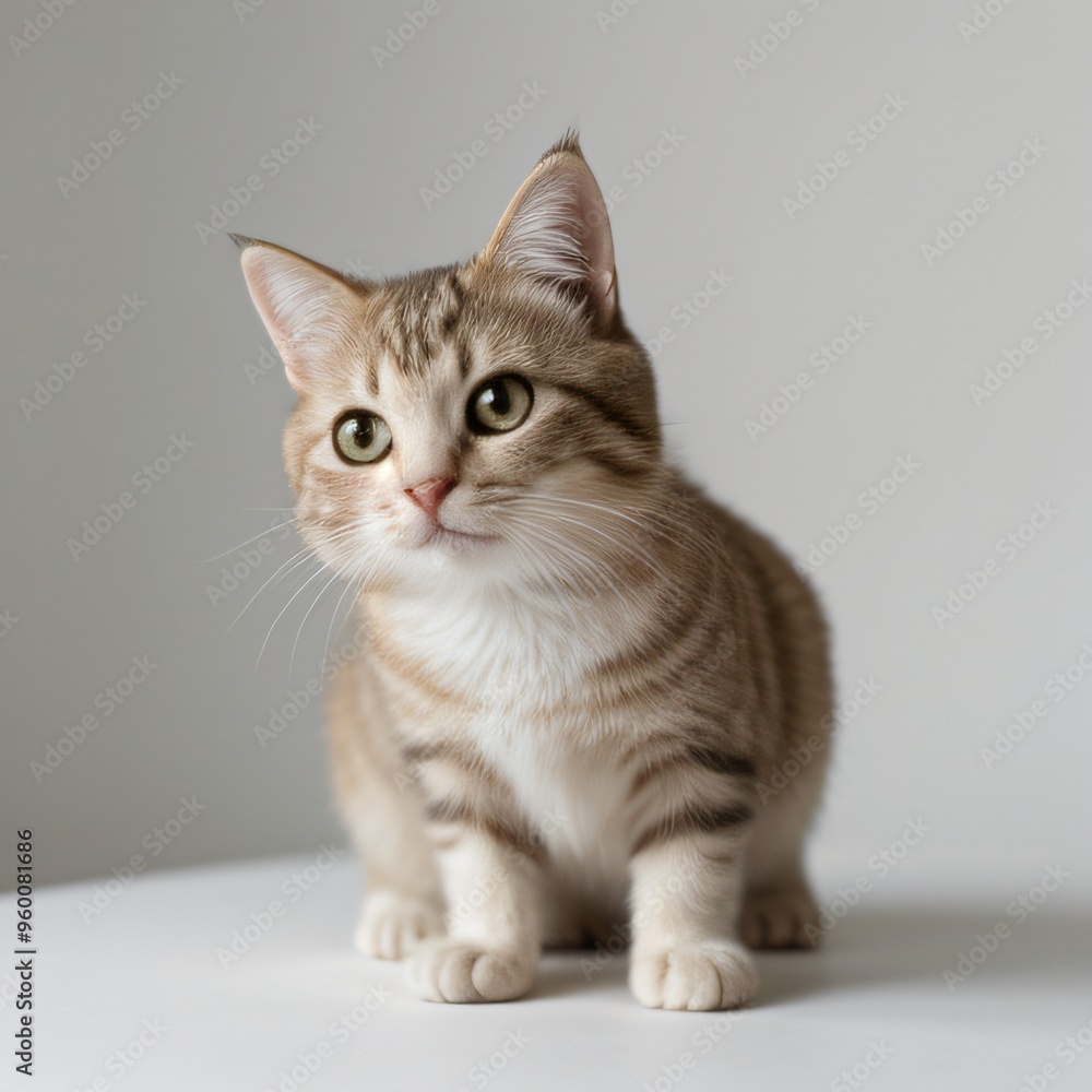 Adorable Tabby Cat Sitting on White Background Adorable Tabby Cat Sitting on White Background