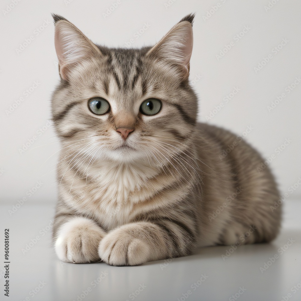 Adorable Tabby Cat Sitting on White Background Adorable Tabby Cat Sitting on White Background
