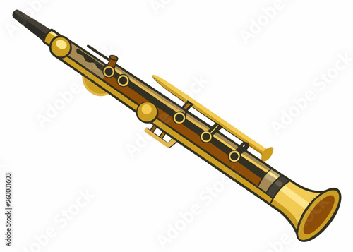Vector illustration of Bassoon woodwind instrument lying isolated on white background
