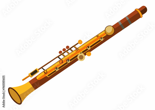 Vector illustration of Bassoon woodwind instrument lying isolated on white background

