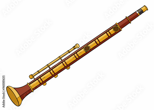 Vector illustration of Bassoon woodwind instrument lying isolated on white background
