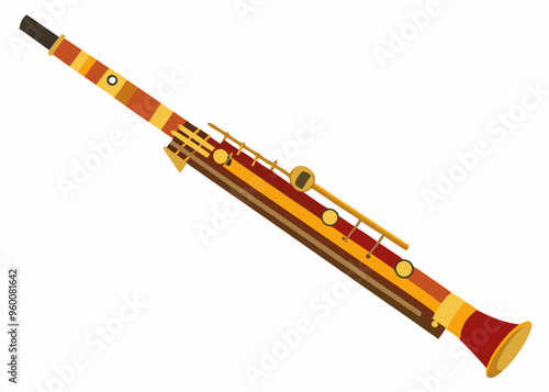 Vector illustration of Bassoon woodwind instrument lying isolated on white background
