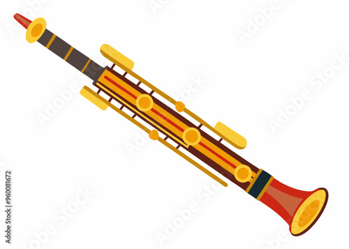 Vector illustration of Bassoon woodwind instrument lying isolated on white background
