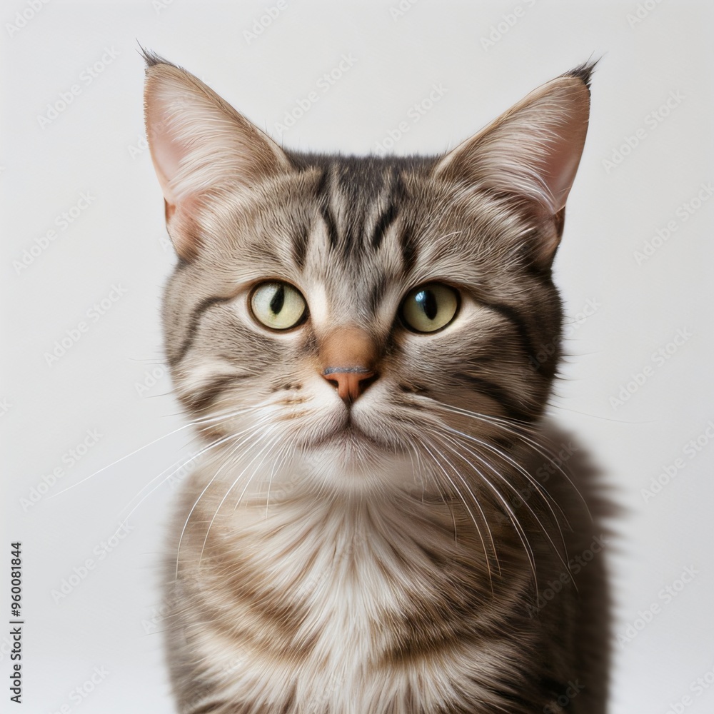 Adorable Tabby Cat Sitting on White Background Adorable Tabby Cat Sitting on White Background
