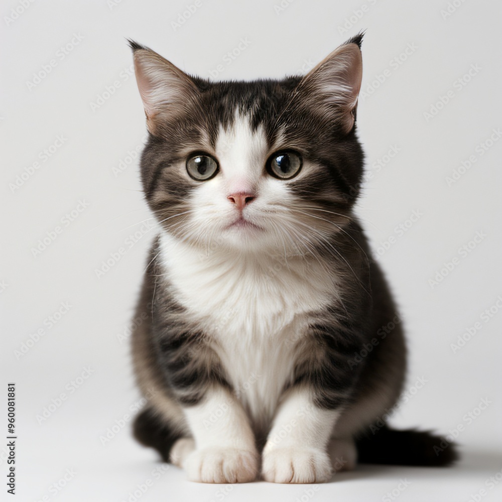 Adorable Tabby Cat Sitting on White Background Adorable Tabby Cat Sitting on White Background