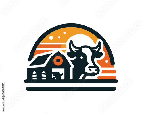 Cow logo vector. Colorful cow head logo. Animal farm. Cow icon. 